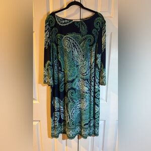 London Times Green and Blue Paisley Long Sleeve Dress